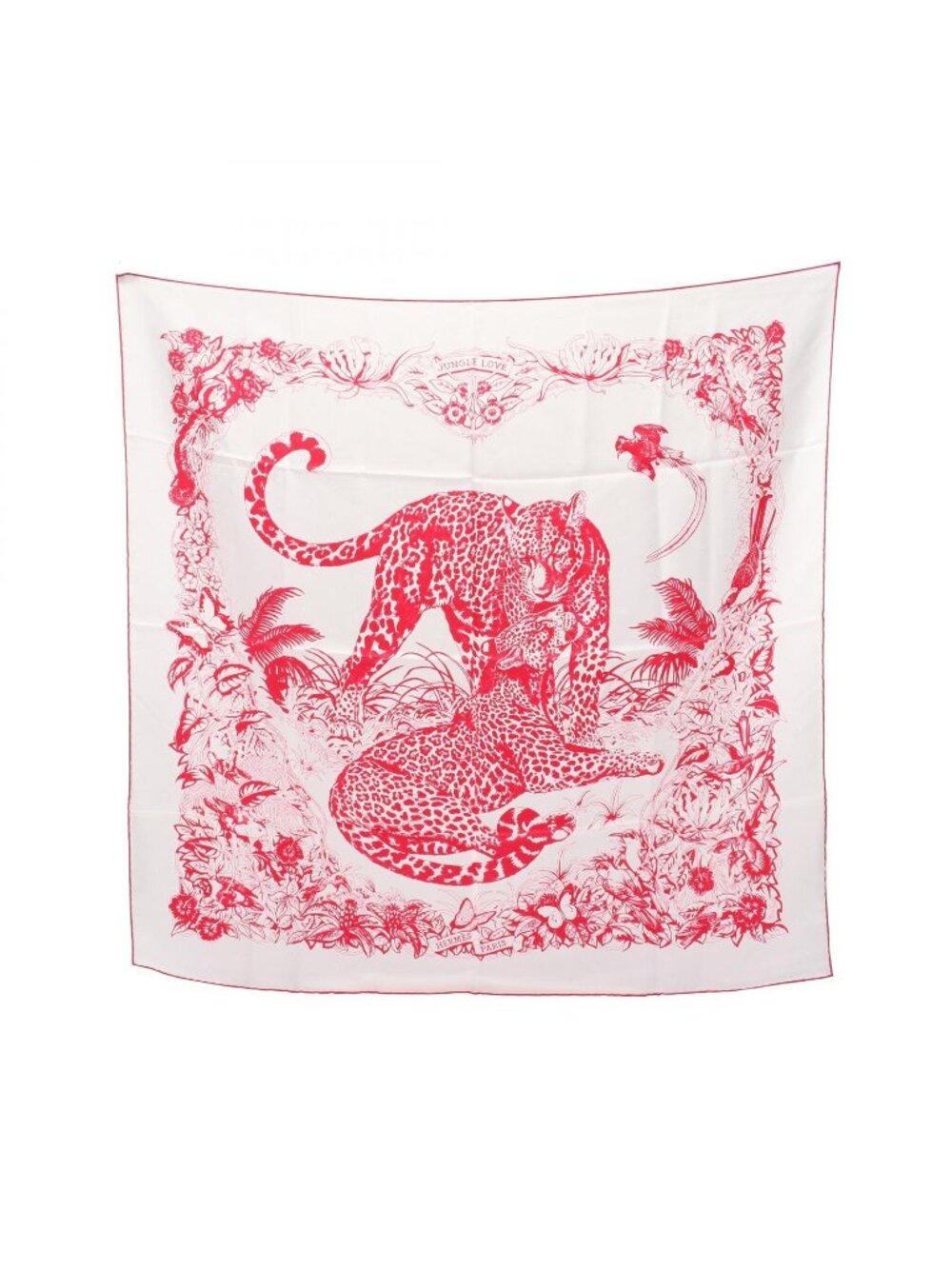 Hermes Scarf Carre 90 Tatouage Jungle Love White Pink Silk